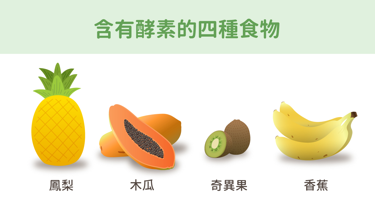 富含酵素的四種食物：鳳梨、木瓜、奇異果、香蕉