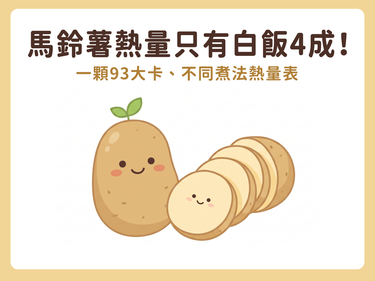 馬鈴薯熱量只有白飯4成!一顆93大卡、不同煮法熱量表